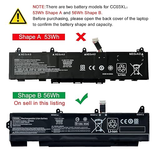 Image of 56Wh CC03XL Laptop Battery Replace for HP EliteBook 850 855 G7 G8 ZBook Firefly 15 G7 15 G8 Series Notebook L77622-2C1 L77622-541 L77991-005 HSTNN-DB90 HSTNN-UB8W 11.55V