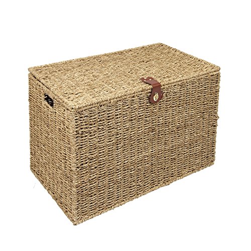Woodluv Natural Seagrass Storage Trunk Linen Laundary Storage Basket - Large Woodluv Natural Seagrass Storage Trunk Linen Laundary Storage Basket - Large