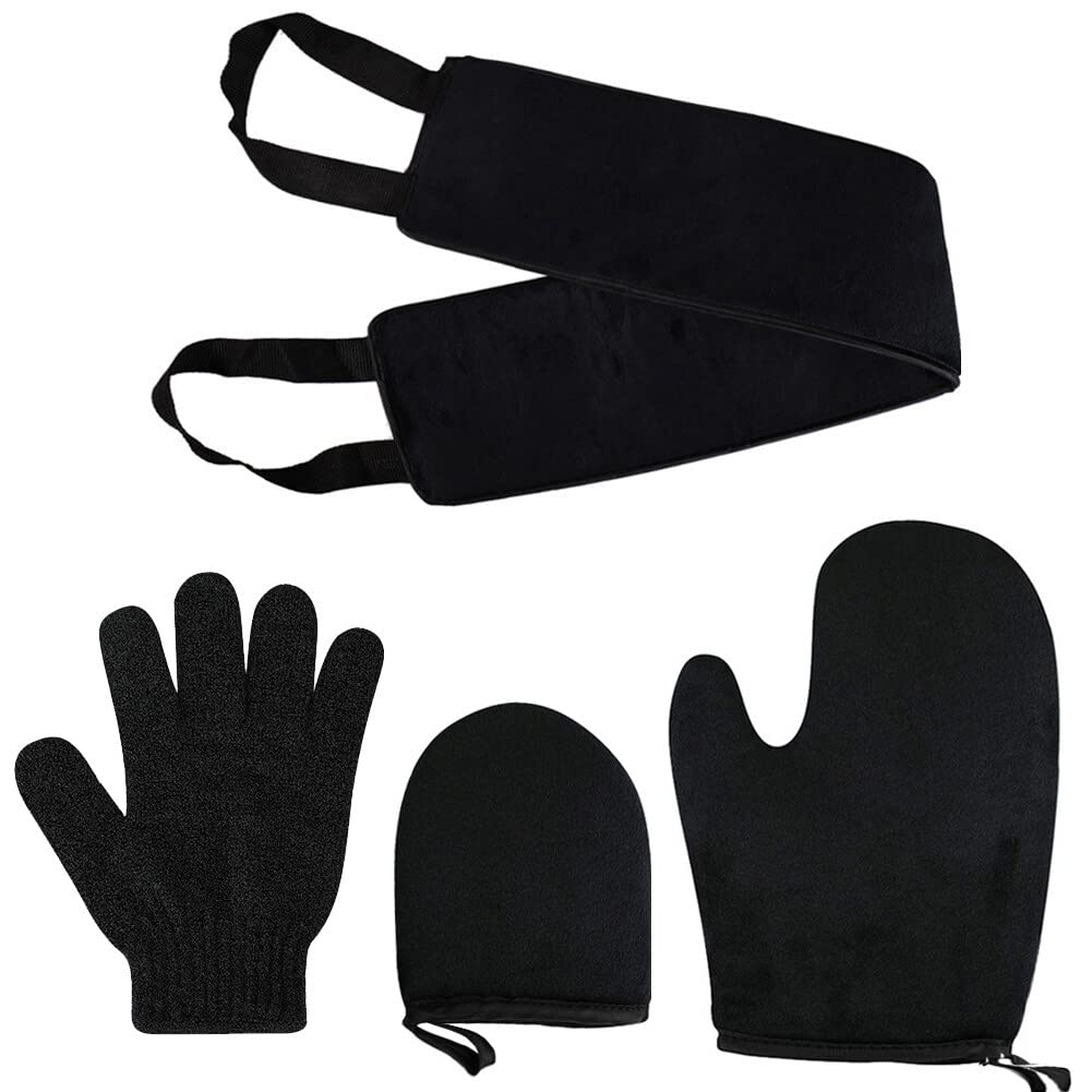 Self Tanning Mitt with Back Lotion Applicator Kit, 3 Pack Smear Glove Face Tan Mitt, Exfoliating Glove, Clean Skin Brush for Self Tanner Fake Bake Tan Body Bathe, Type 2