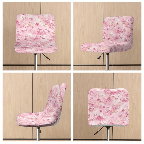 Image of Cherry Blossom Pink Butterfly Bar Stool Cover Stretch Counter Stools Pub Chair Slipcover for Dining Room Removable Anti-Scratches Spills Chair Covers for Dining Room Chairs Set of 2