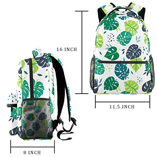 Sac à dos de voyage motif feuilles vert campus, bagage cabine léger avec porte-bouteille