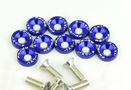 Amooca Blue Password JDM Aluminum Alloy Fender Bumper Engine Dress Up Washers Kit with Bolts 10 Pcs