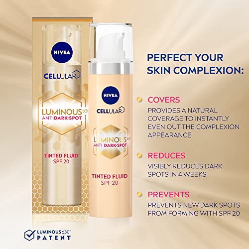 NIVEA Cellular LUMINOUS 630 Anti-Dark Spot Tinted Fluid SPF 20 Double Corrector (40ml), Correcting Dark Spot Cream, Facial Concealer for Luminous Skin - Image 3