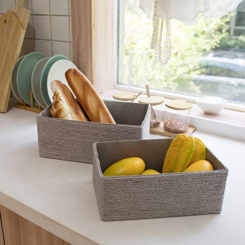 La Jolie Muse Storage Baskets Set 4 - Stackable Woven Basket Paper Rope Bin, Storage Boxes For Makeup Closet Bathroom Bedroom (Gray) #TOP4
