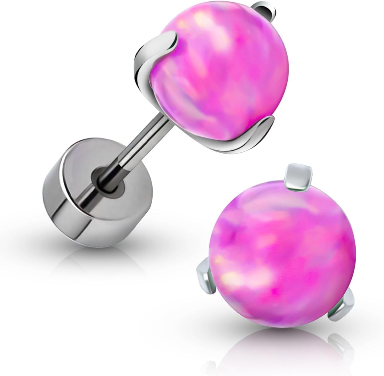 XUU G23 Titanium Flat Back Stud Earrings, 20G Cartilage Earrings with Screwback, 4mm 5mm Synthetic Opal, Hypoallergenic Tragus, Helix Jewelry, 1 Pair - Image 3