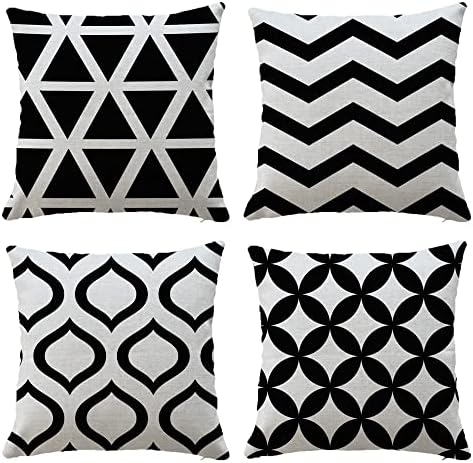 Hangood Waterproof Cushion Covers Outdoor Garden Geometry Set of 4pcs Throw Pillow Case Home Decorative Sofa Protectors Chair Living Room Black 20"x20"