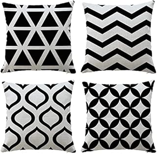 Hangood Waterproof Cushion Covers Outdoor Garden Geometry Set of 4pcs Throw Pillow Case Home Decorative Sofa Protectors Chair Living Room Black 20"x20"
