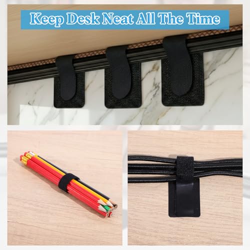 cobee 41 piezas de gestión de cables bajo el escritorio, ataduras de velcro autoadhesivas, clips y correas para cables, soporte ajustable para hasta 15 cables para TV, laptop y escritorio miniatura 6