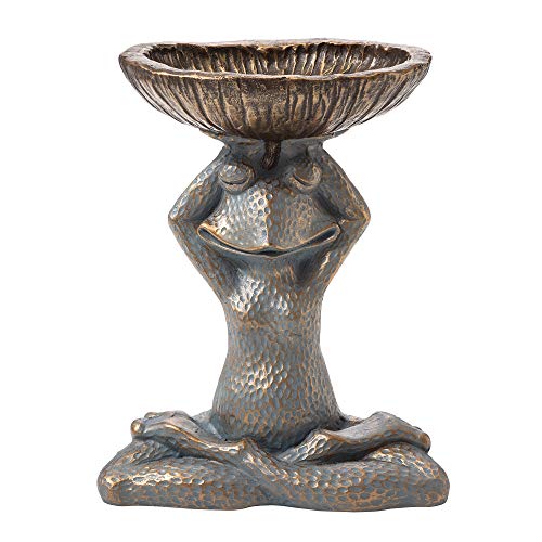 Glitzhome Jk85279 Yoga Frog Garden Statue With Birdbath, Bronze #TOP20