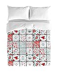 100% Algodón 200 hilos Victorio & Lucchino Anemona Juego de Funda nórdica para Cama de 150 cm, Blanco/Rojo