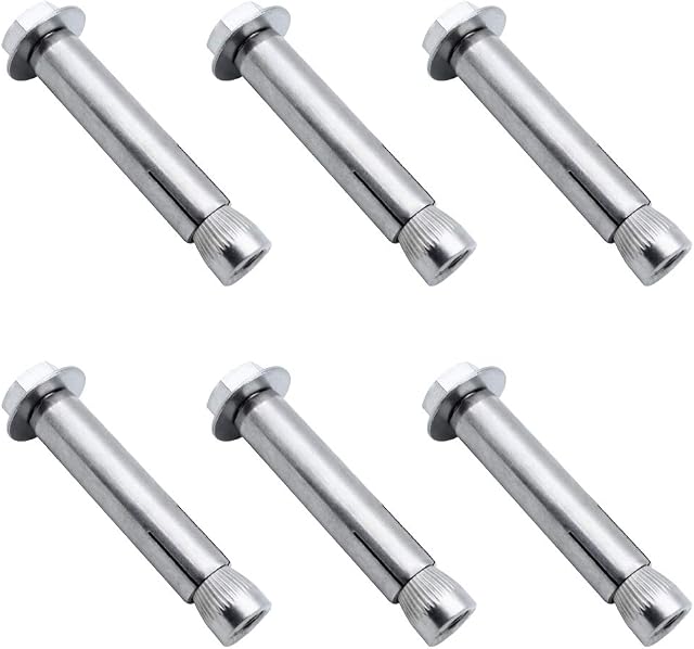 JaneYi (6 Pack) Expansion Screw Bolts M8 x 60mm 304 Stainless Steel External Hex Nut Expansion Sleeve Anchor Bolt Heavy Duty Fixing Anchors