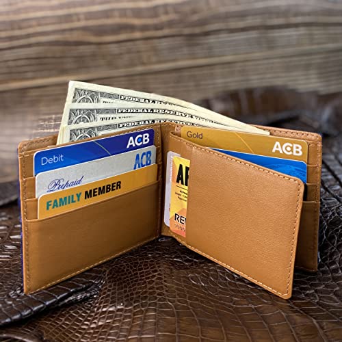 Image of HATA Navy Blue Exotic Bifold Leather Wallet with Hidden Compartment, Men's Minimalist RFID Blocking Wallet with ID Window & Credit Card Holder, Men Handmade Gift for Birthday, Father's Day VINAM-107