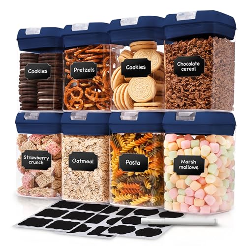 Cheer Collection Airtight Food Storage Containers, Kitchen Storage Containers for Pantry, Set of 8 Food Containers with Lids Airtight, Pantry Storage Containers & Organizers with Lids, Navy Blue