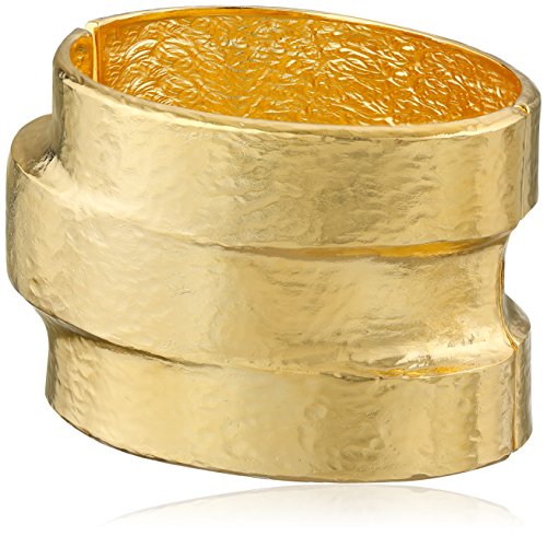 Kenneth Jay Lane Hammered Polished Gold-Plated Three-Tiered Hinged Cuff Bracelet, 3"