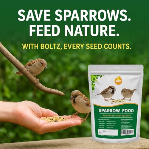 Image of Boltz Premium Sparrow Food 1 Kg, Natural Mix of Seeds & Grains, Daily Nutrition for House Sparrows & Wild Birds, Rich in Protein, Fiber & Vitamins, Clean, Fresh & Easy to Digest (1kg)
