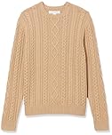 Amazon Essentials Men's Long-Sleeve 100% Cotton Fisherman Cable Crewneck Jumper, Camel, M