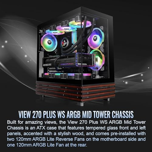 Image of Thermaltake View 270 Plus WS ARGB; Mid Tower; 3x120mm Lite Fans Included; 360mm Radiator Support; 420mm GPU Clearance;Bottom Wood Trim; E-ATX /ATX /mATX /mITX; 220mm PSU Clearance;Black; CA-1Y7-00M1WN-WS