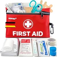 HONYAO Erste Hilfe Set 105 Teilig, Mini Reiseapotheke, Verbandskasten Klein für Outdoor Reise Zuhause Camping Fahrrad Wandern Kinder, Rot
