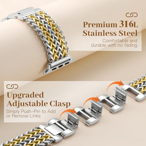 Image of Metal Band Compatible with Apple Watch Bands for Women 40mm 41mm 42mm 38mm 44mm 45mm 46mm 49mm, Dressy Stainless Steel Link Bracelet, Designer Strap for iWatch Series 11 /SE /10 /9 /8 /7 /6 /5 /4 /3 /2 /1 /Ultra