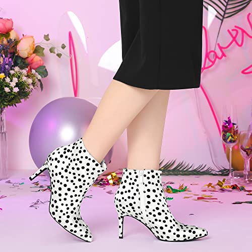 Allegra K Women's Polka Dots Pointed Toe Stiletto Heel Satin Ankle Boots2