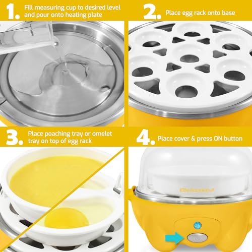 Image of Elite Gourmet Easy Electric 7 Egg Capacity Soft, Medium, Hard-Boiled Cooker Poacher, Scrambled, Omelet Maker with Auto Shut-Off and Buzzer, BPA Free