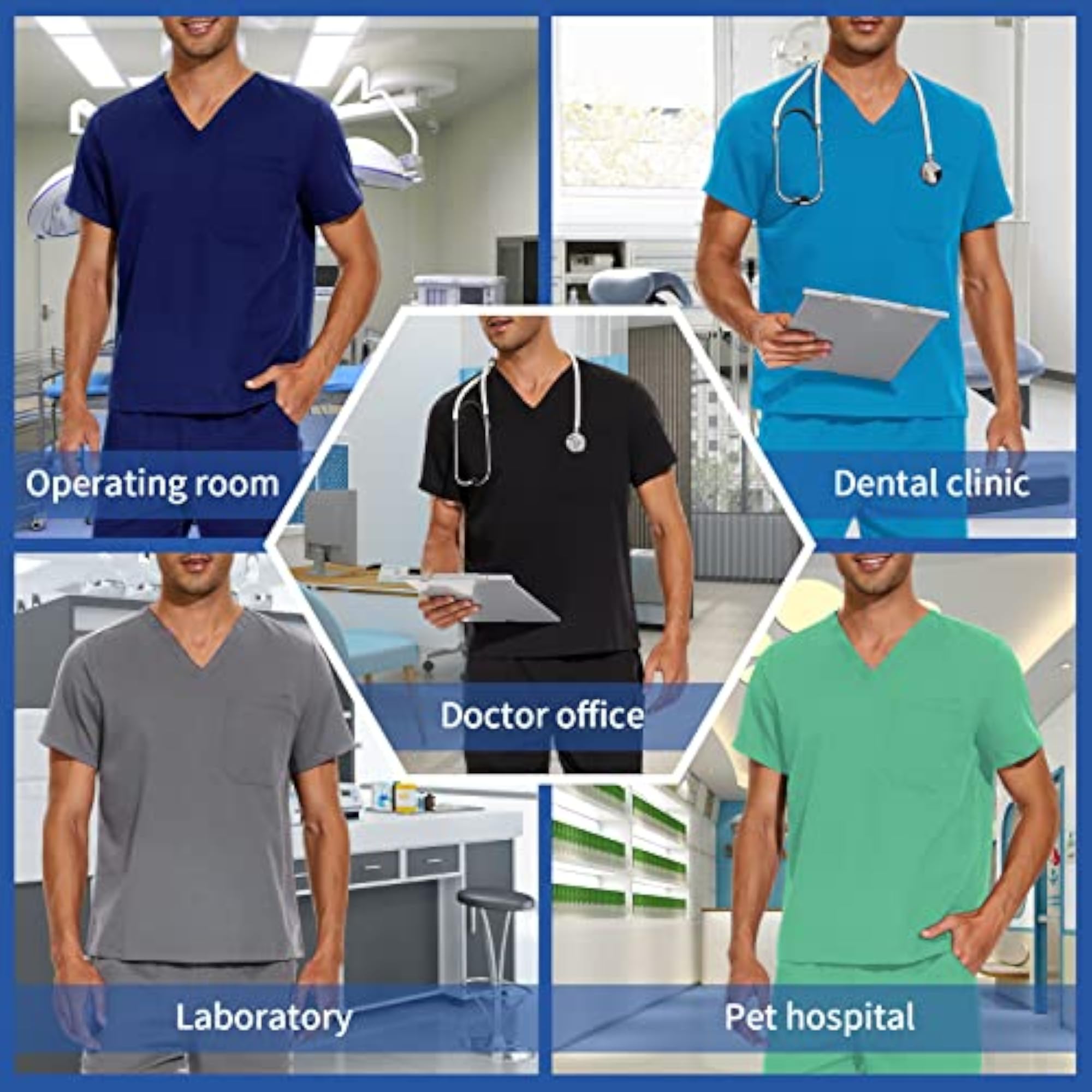 Men's Classic Scrub Set for Medical Uniform Workwear