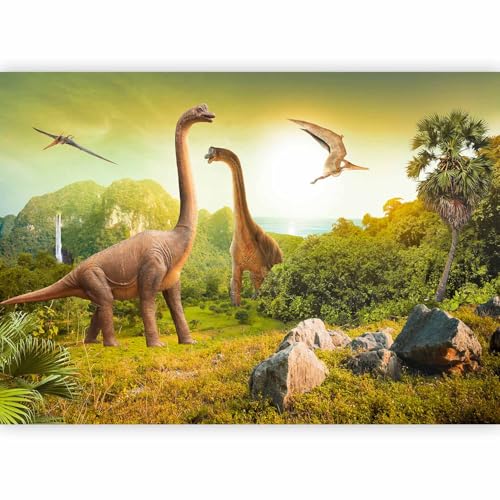 artgeist Wall Mural 3D Effect 135x101 in - Peel and Stick Self-Adhesive Wallpaper Removable Large Sticker Foil Wall Decor Print Picture Image Design - Dinosaurs City 10110902-10