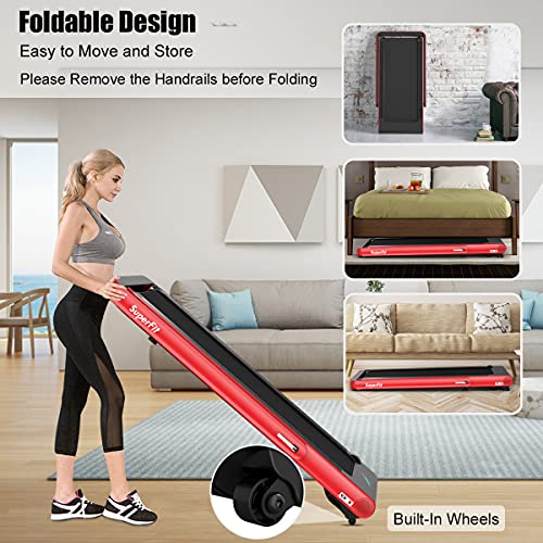 Image of GYMAX Walking Pad, 4.75HP Under Desk Treadmill with LED Touch Screen, App Control, Built-in Speaker & Handle, 2 in 1 Folding Compact Portable Treadmill for Home Small Space