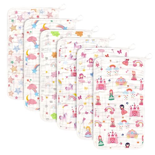 Image of decalsweet Baby Burp Cloths Muslin Washcloths 6 Pack Muslin Burp Cloths 100% Cotton Large 20''x12'' Soft 6 Layers Baby Burp Rags for Boys Girls Baby Essentials for Newborn Gift Machine Washable