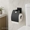 Kare Kapaklı Tuvalet Kağıtlığı Siyah, Yapışkanlı ve Vidalı Montajlı Metal WC Kağıtlık, Modern Banyo Tuvalet Kağıdı Askısı
