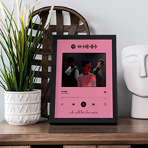 Image of Ritwika's Personalized Spotify Song Barcode With Photo & Message Digital Print Engineered Wooden Frame For Desk 17 X 22 CM Pink Set Of 1