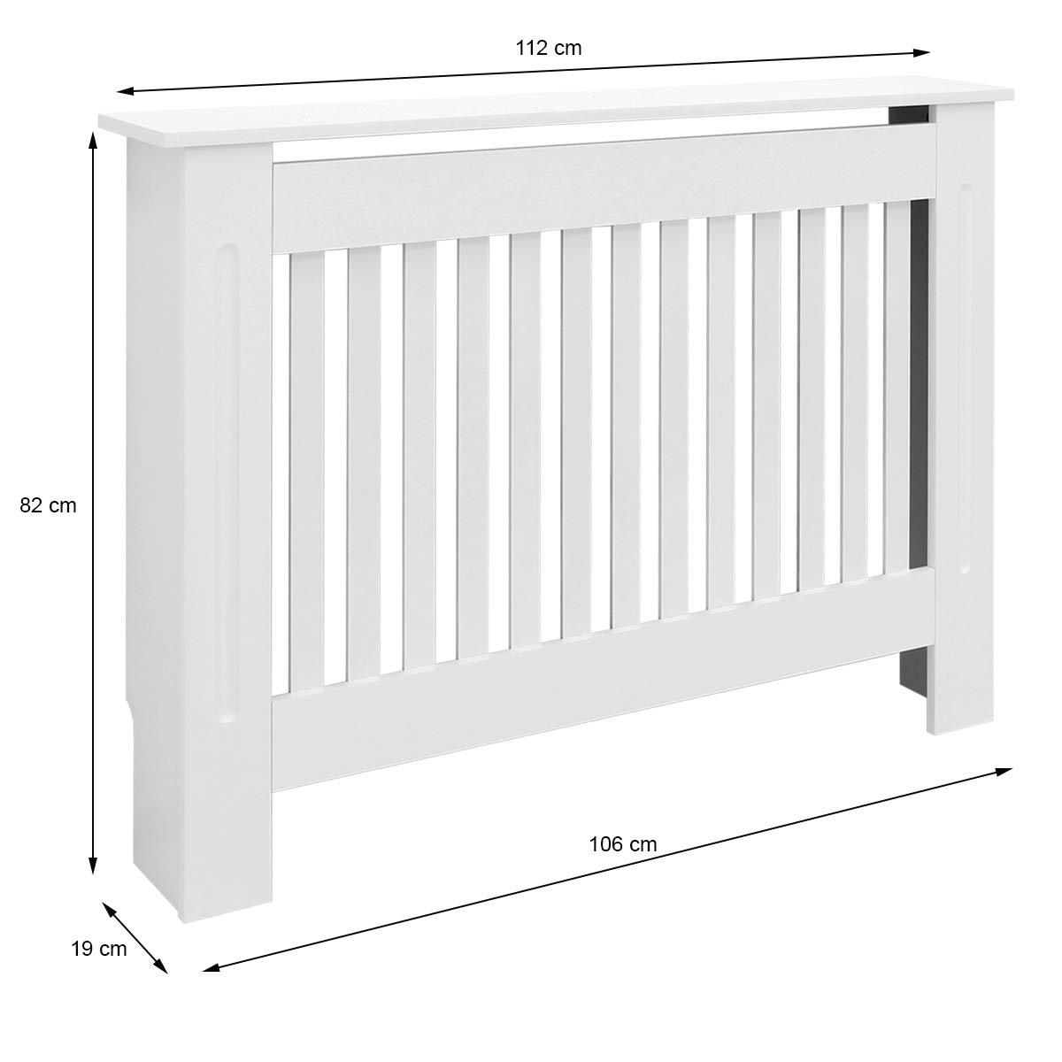 ECD Germany Cubierta del Radiador 112x19x82 cm MDF Blanco Lacado Revestimiento Protector Moderno de Calefacción Estilo Rústico Superficie de Estantería Útil de Madera para Sala de Estar Dormitorio