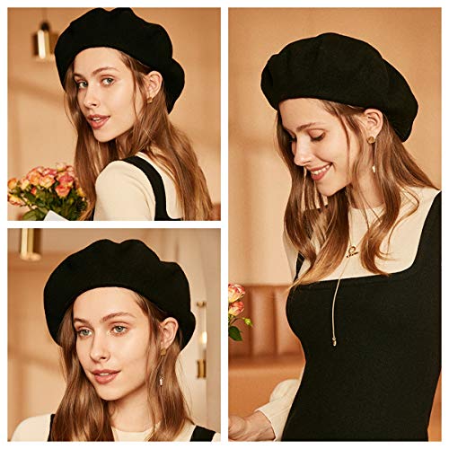 Enjoyfur 43230-26658 Womens Winter Beret Hat Knitted Beanie Cap Autumn Winter Hat French Classic Beret Black thumb #4