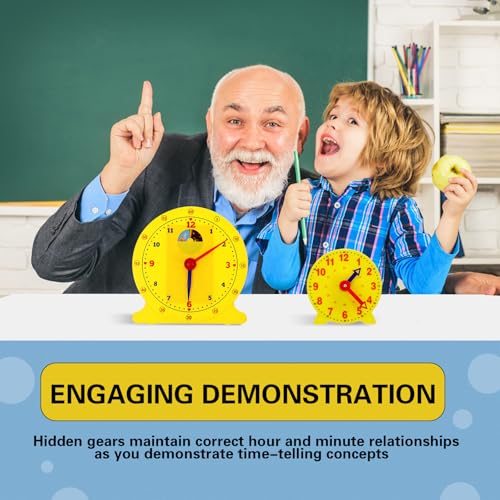 Image of Lenwen 26 Pcs Classroom Clock Kit 24 Hours Learn to Tell Time Teaching Clock Toy for Kids Teaching Time Resources for Kids Learning Teacher Classroom Supplies (Yellow)