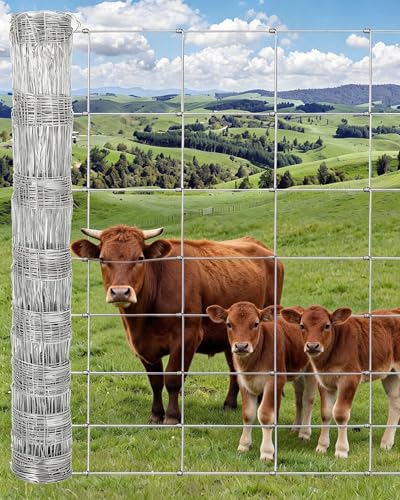 Livestock Fence Cattle Fence Field Fence 13 Gauge Galvanized Woven Wire Fence Hinge Knot Fence 4x328FT Hinge Knot Livestock Fence Thickened Farm Field Fencing for Cattle Goats Sheep and Hog
