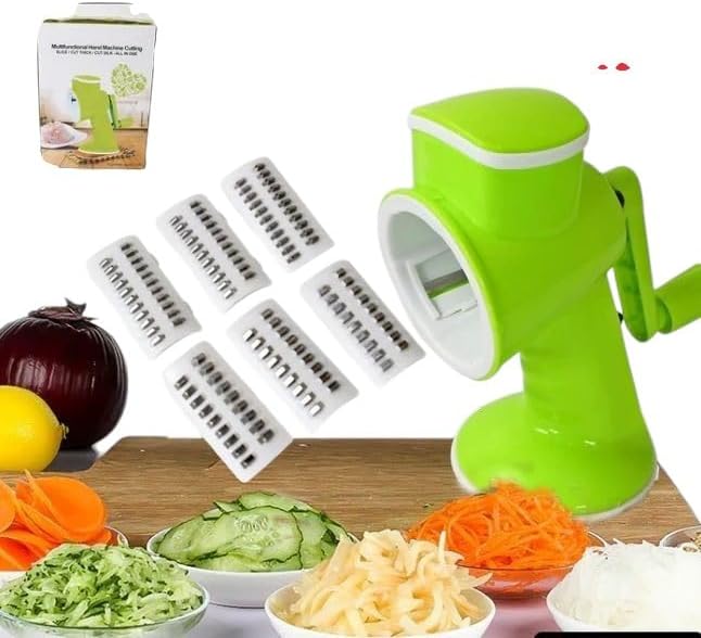 Manual Vegetable Slicer and Grater with 6 Interchangeable Blades, Green