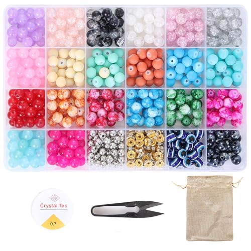 Image of ambitieux DIY Bracelet Making Kit - 24 Colorful Beads, 10m Elastic Thread, Jute Bag, and Cutter - Gift for Girls Birthdays (Glass Beads 3)