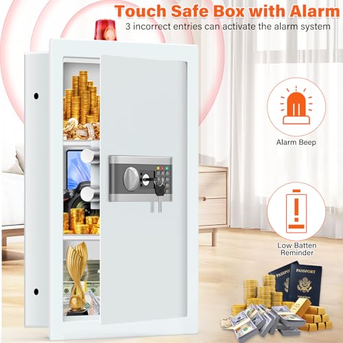 25.6" Tall Fireproof Wall Safes Between the Studs 16" Centers, Hidden Wall Safe with 2 Removable Shelf & Hidden Tray, Heavy Duty Wall Mount Safe for Money, Jewelry, Passport, Valuables(White) thumbnail 9
