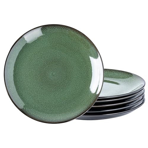 Image of LERATIO Ceramic Dinner Plates Set of 6, 10.5 Inch Handmade Reactive Glaze Porcelain Plates, Coupe Shape Dinnerware Dishes Set for Kitchen,Oven& Microwave & Dishwasher Safe, Scratch Resistant-Green