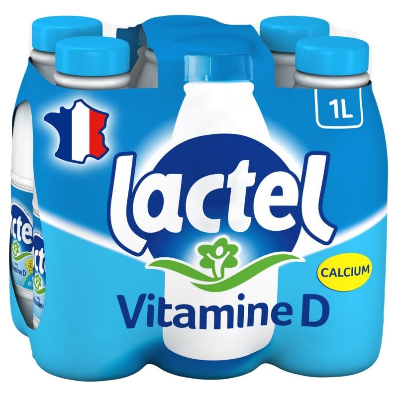 Lactel Lait Demi-Écrémé Vitaminé D - Pack de 6 bouteilles d'1L - Source de Calcium pour une Santé Renforcée - Idéal pour Rafraîchir vos Matins - Le Lot De 3