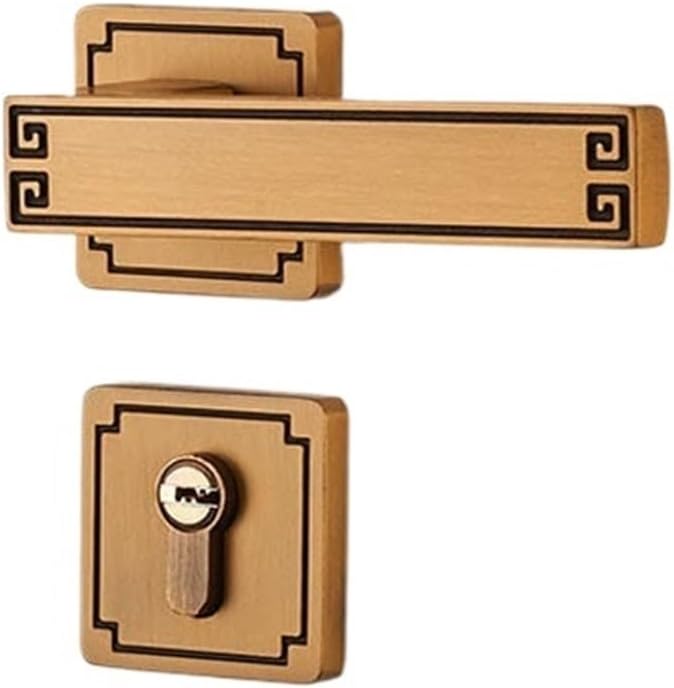 Chinese Door Lock Indoor Bedroom Room Wooden Door Lock Room Door Lock Household Silent Magnetic Door Handle Split Lock(A Yellow Bronze Silent 35-50mm)