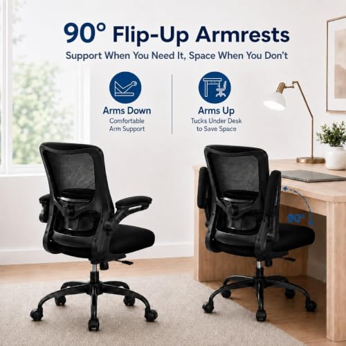Image of Ergonomic Office Chair for Long Hours, Adjustable Padded Lumbar Support for Lower Back Relief, 330 lb Capacity, Comfortable Computer Desk Chair for Home Office, Work & Study