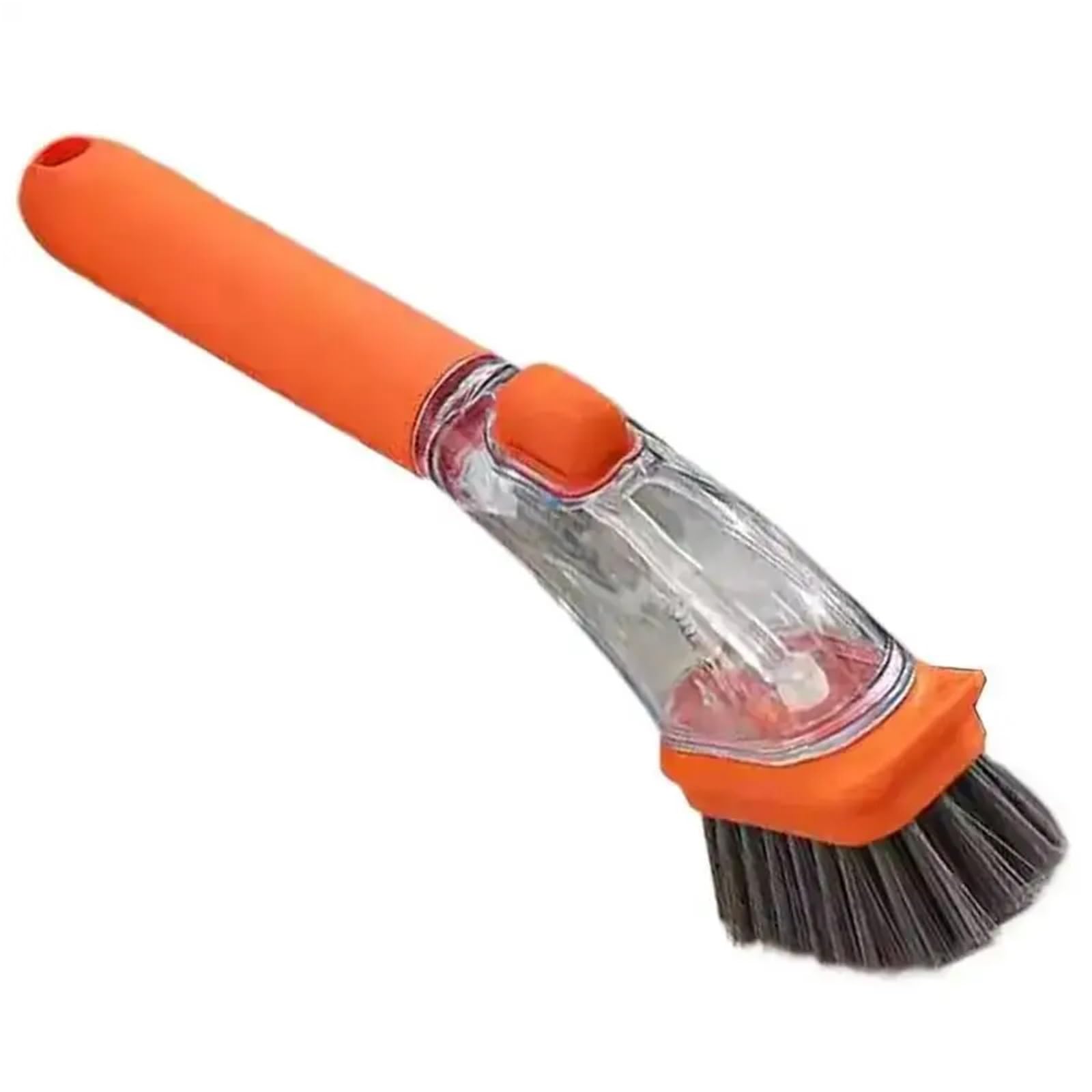 Cleaning Brush Refillable Liquid Kitchen Bowl Scrubber Sponge Long Handle Dispenser Cleaner Tool Pot Artifact for Dishes, Pots(Orange)