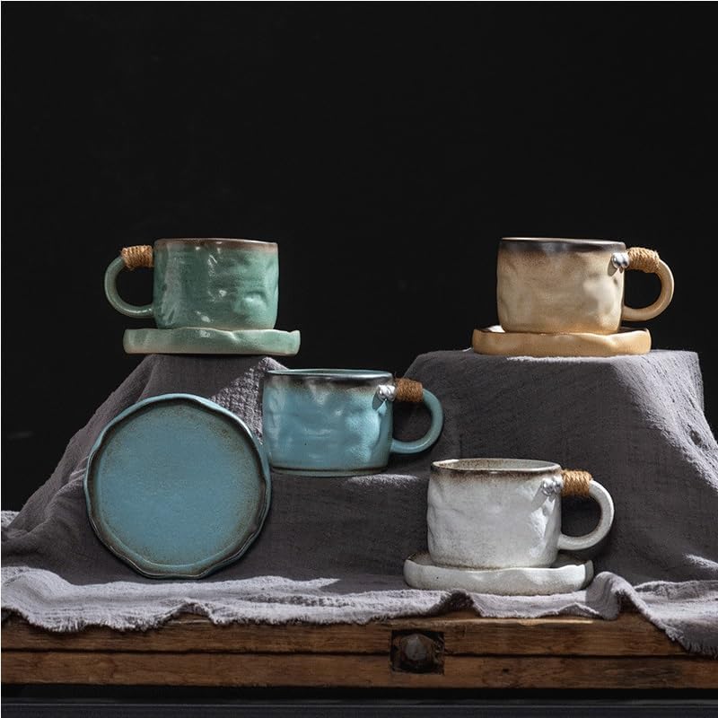 Retro Coffee Cup Saucer Set Japanese Water Handle Mug for Home Use As A Gift