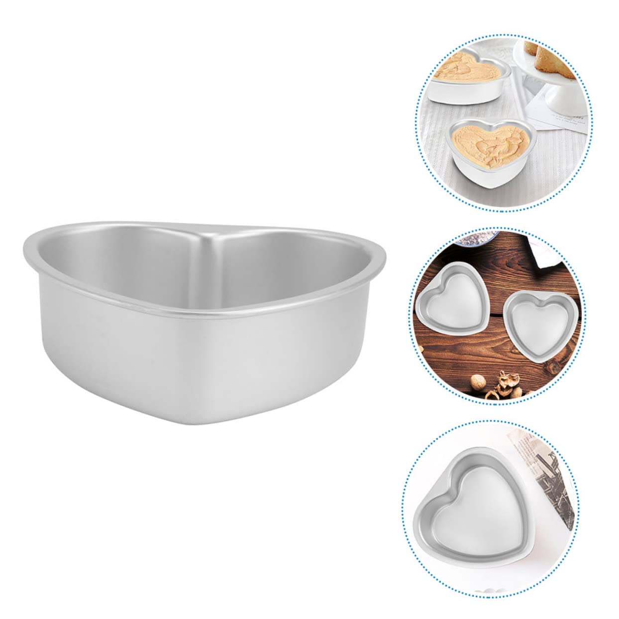 Moule à Gâteau de Cœur 2 Pièces Réutilisable pour Pâtisserie sans Bavures en Alliage D'aluminium Argenté et Cuisson à Domicile