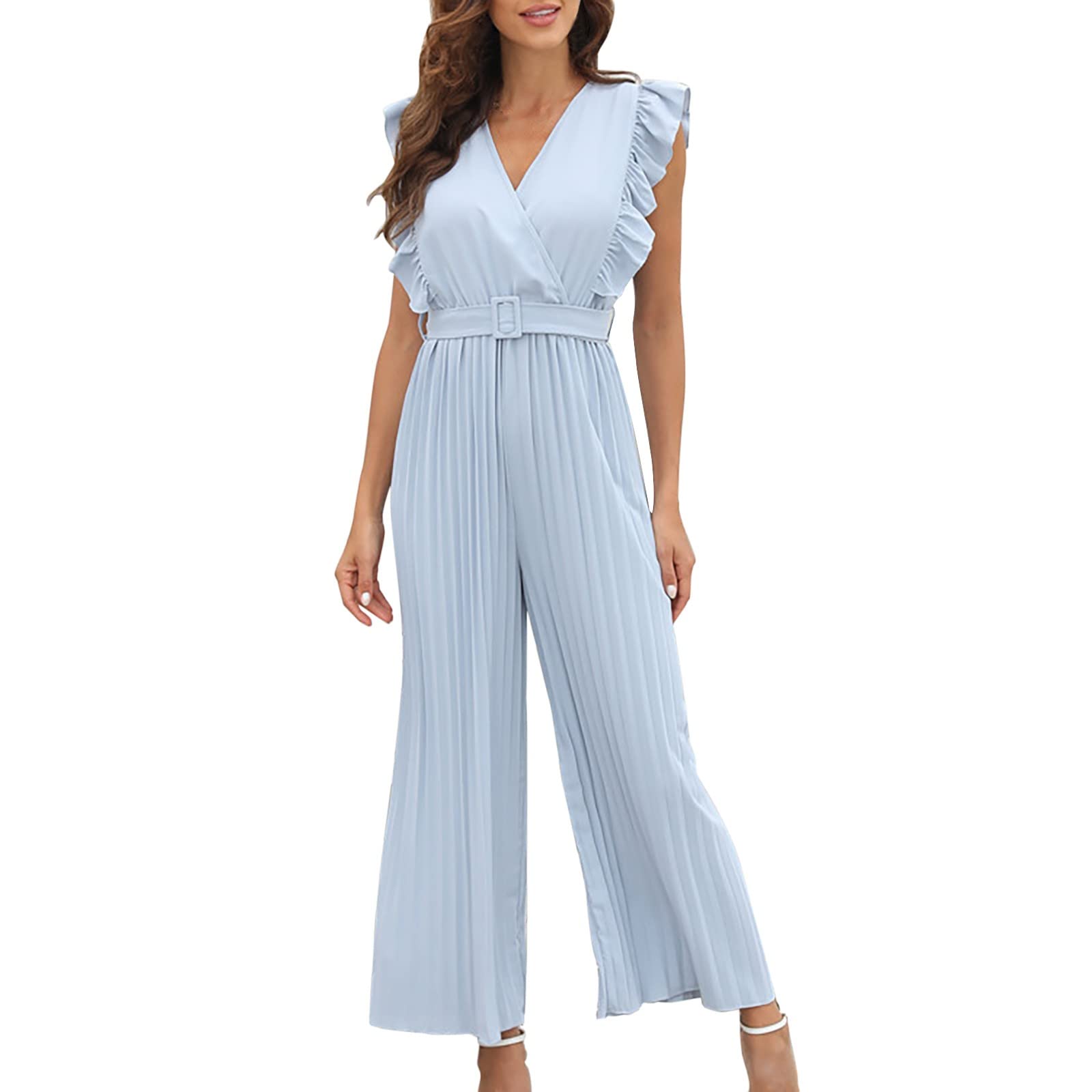 Jumpsuit Damen Sommer Elegant, Overall Hosenanzug, Lang Einteiler Outfit Frauen Komplett, Romper Playsuit Kostüm, Hohe Taille Ärmellos Eleganter Jumpsuit Damen Festlich Casual Damen Jumpsuit Für Party