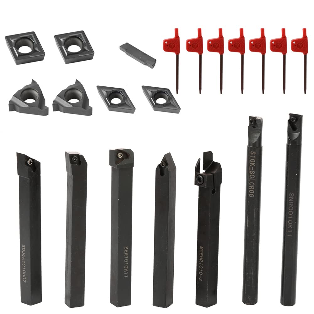 21 PCS Multifunctional Solid Carbide Inserts Holder Boring Bar with Wrenches for Lathe Turning Tools, 7 X Holders, 7 X Inserts, 7 X Wrenches, High Solidity Turning Tools