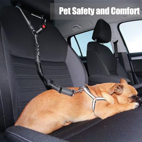 Lxtness Hundegurt fürs Auto, Verstellbarer Anschnallgurt Hund Auto mit Kopfstütze, Universalschnalle und einstellbarem, Elastischer Hunde Anschnallgurt für Kleine Hunde, Mittelgroße Welpen-schwa