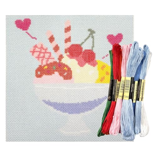 Image of Howie's Needlepoint Needlepoint Kits, 18CT Printed Embroidery Pattern Starter Kits, Stamped Patterns Canvas Kits(Ice Cream,6x6inch)