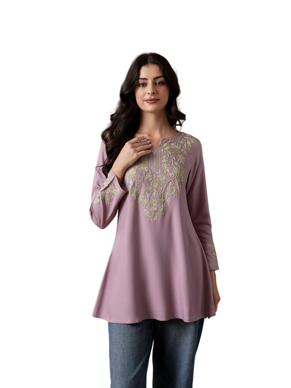 qazmi Women's Kashmiri A-Line Full Sleeves Viscose Rayon Flared Short Kurti-picture-26